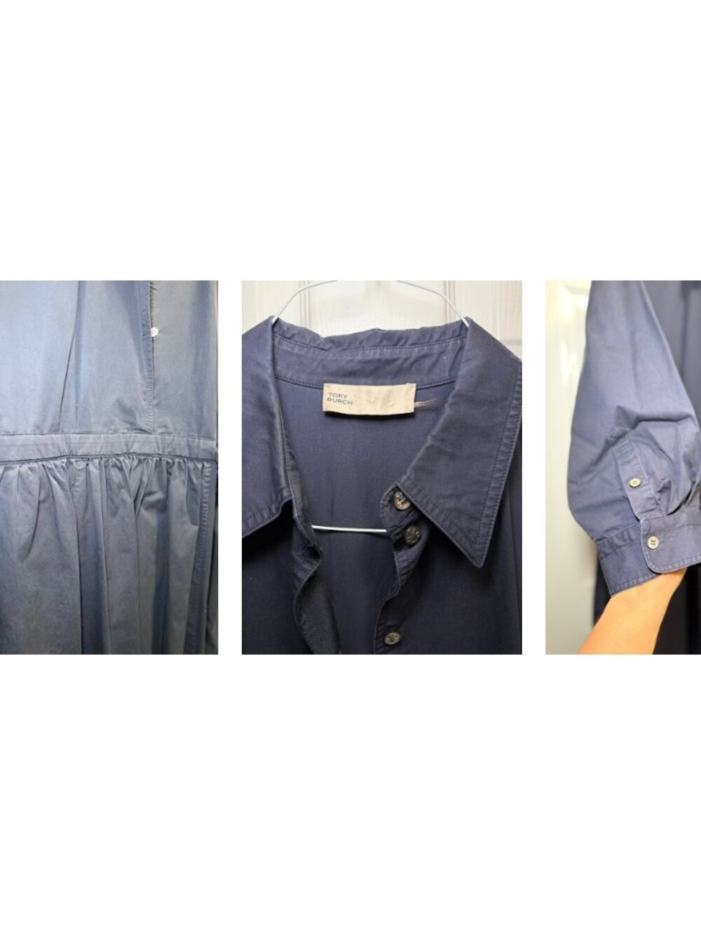 Tory Burch Navy Blue Gathered Waist Shirtdress Large - Picture 3 of 3